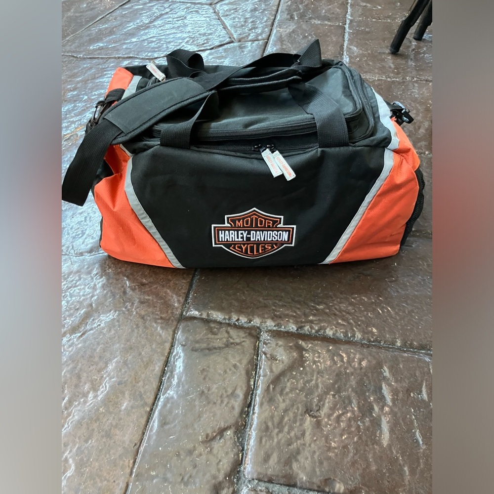 Harley Davidson Orange and Black Duffel Bag